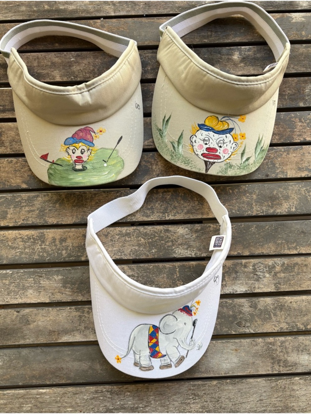 Faded Glory Women’s Golf Visors (3) with Hand-Painted Circus Golf Theme Designs